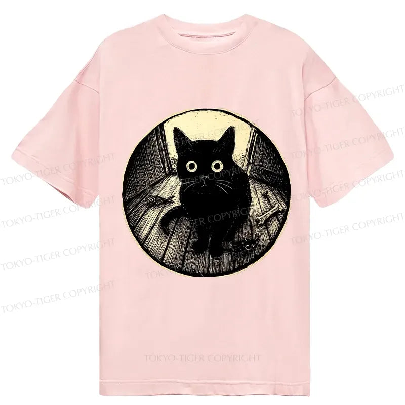 Japanese vintage black cat t-shirt