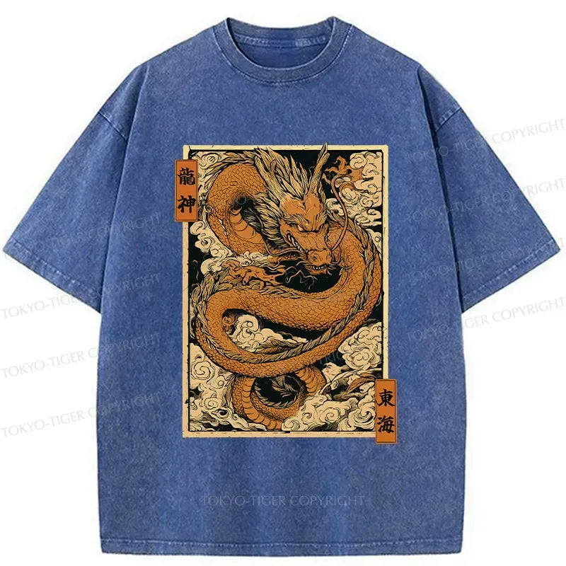 Washed unisex t-shirt with Japanese dragon