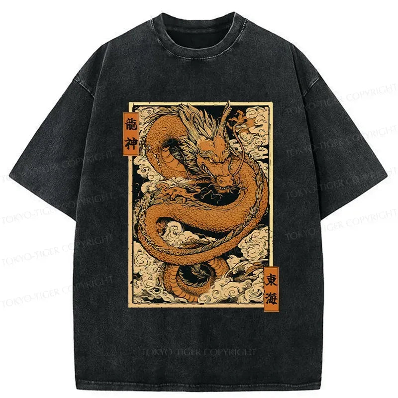 Kyoto-Lion The Majestic Dragon God Washed T-Shirt