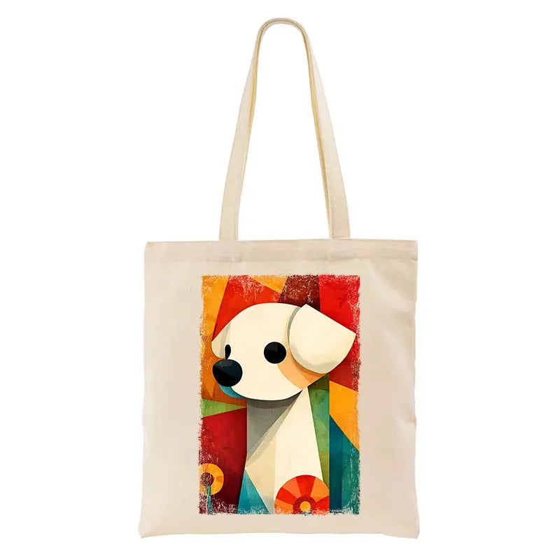 Kyoto-Lion Retro Abstract Color Block Puppy Art Tote Bag