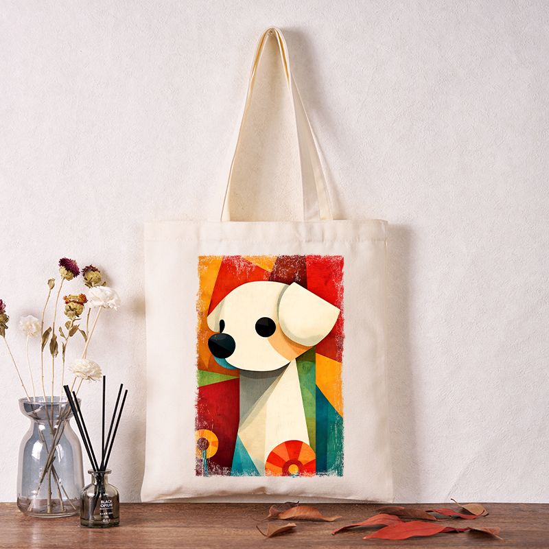 Retro Color Block Puppy Tote Bag for Streetwear