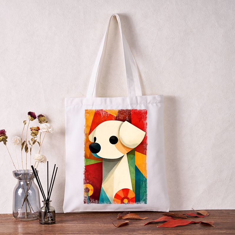 Retro Color Block Puppy Tote Bag for Streetwear