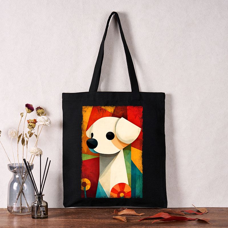 Retro Color Block Puppy Tote Bag for Streetwear
