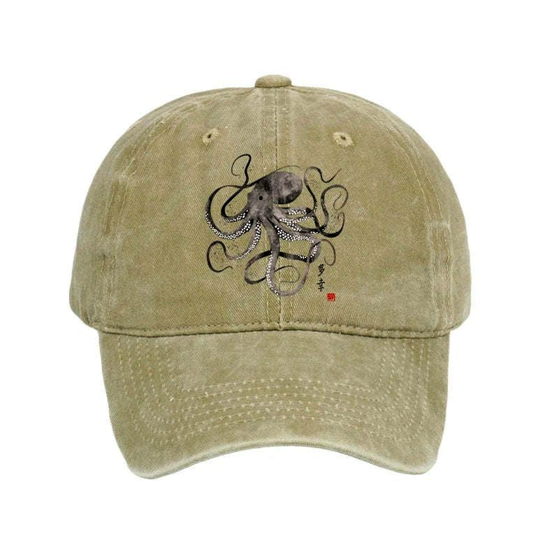 Octopus Japanese Calligraphy Washed Cap