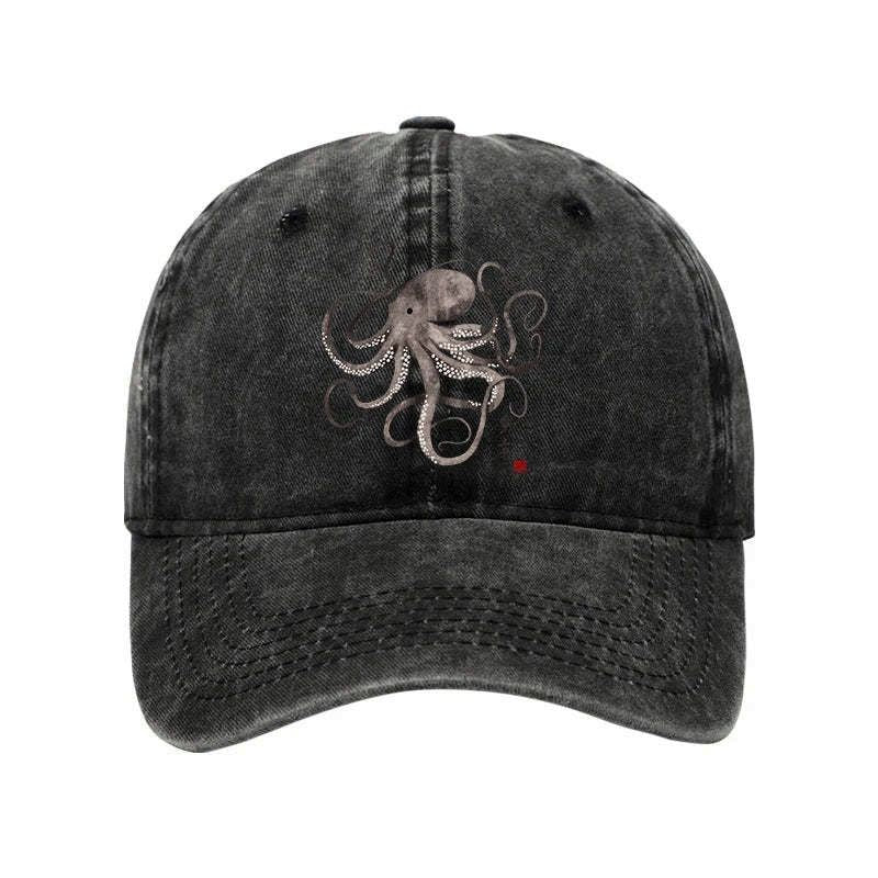 Octopus Japanese Calligraphy Washed Cap