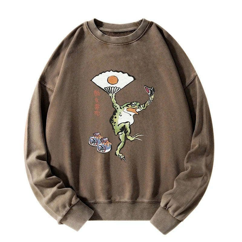japanese frog sweatshirt for daily wear