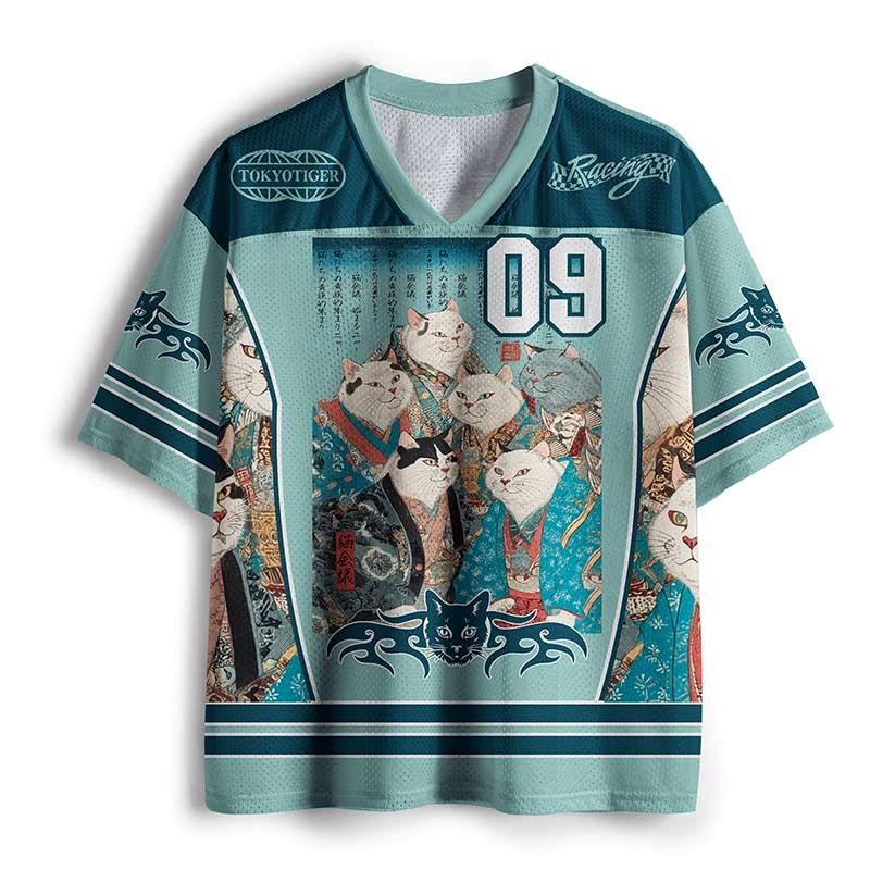 Japanese Ukiyo-e Cat Mesh Jersey for Summer