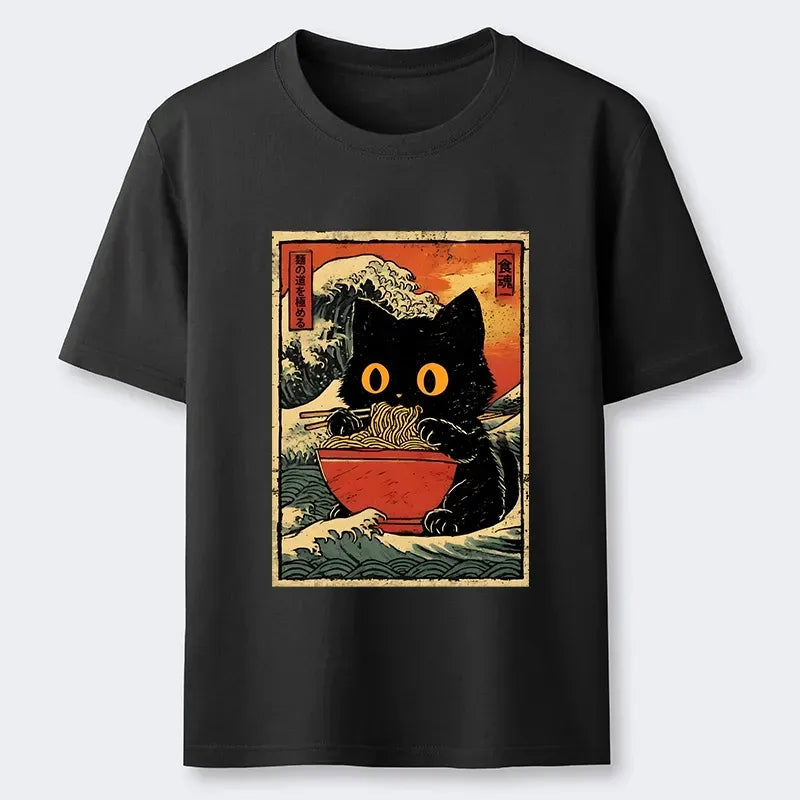 Japanese Style Cat Ramen Unisex Tee on Sale