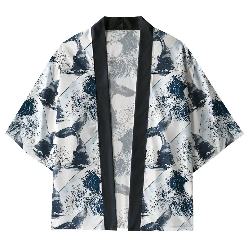 Japanese wave art kimono cardigan for daily wear