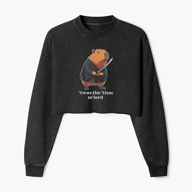 Samurai Capybara Crop Sweatshirt Gift for Her