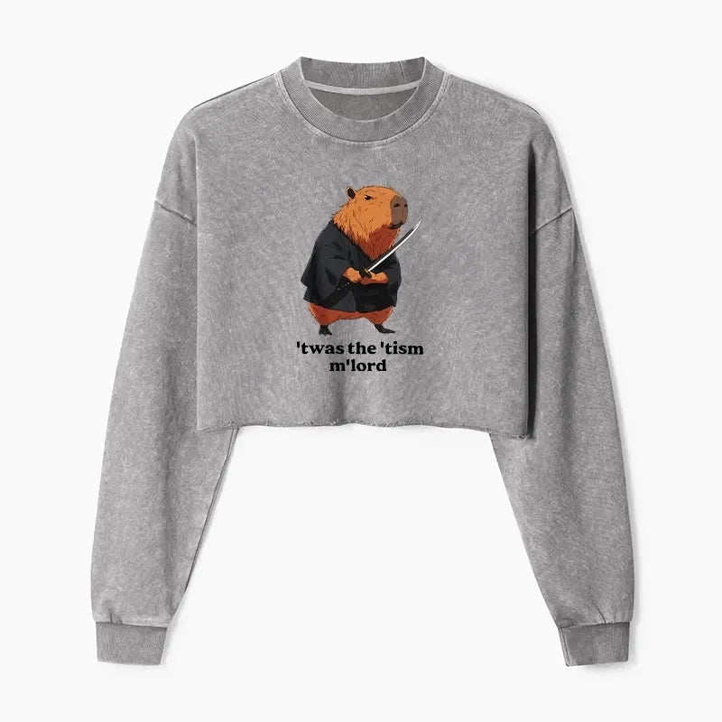 Samurai Capybara Crop Sweatshirt Gift for Her