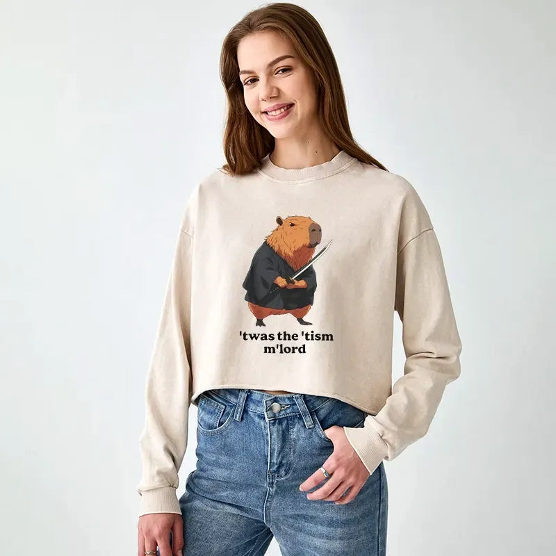 Japanese Washed Crop Sweatshirt Trendy Streetwear