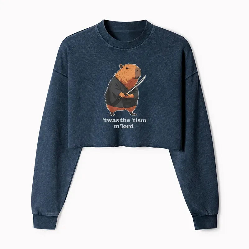 Samurai Capybara Crop Sweatshirt Gift for Her