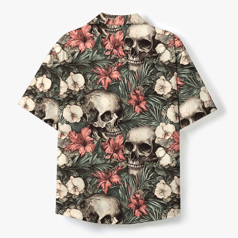 Kyoto-Lion Skulls And Blooms Cuban Collar Shirt