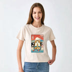 Funny Orange Cat Eating Ramen Japan T-shirt