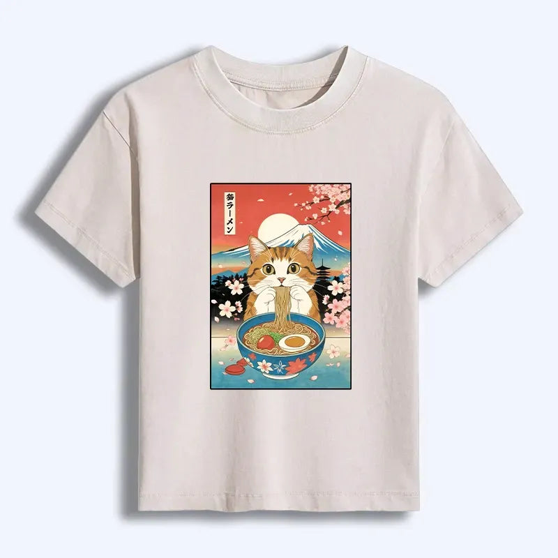 Funny Orange Cat Eating Ramen Japan T-shirt