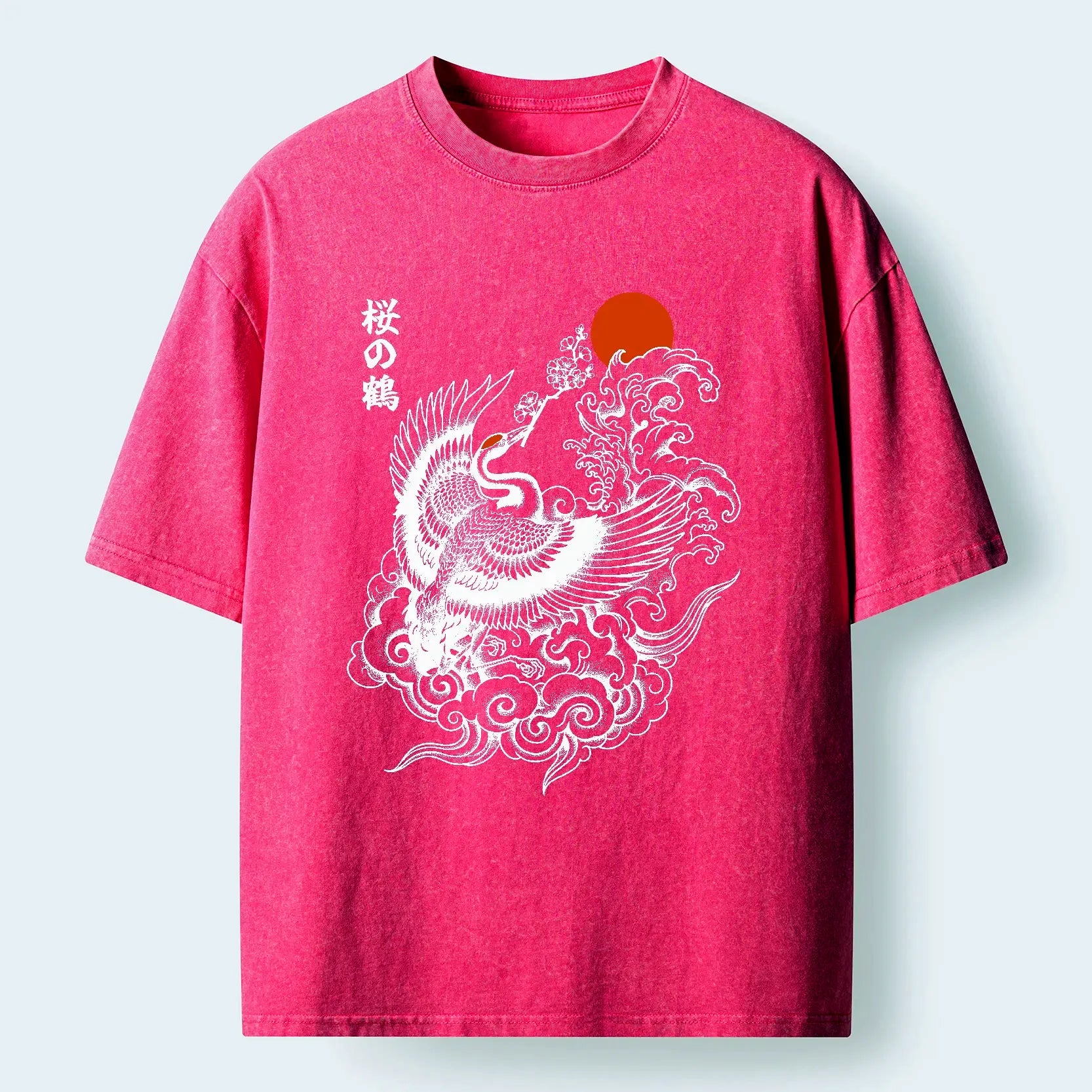 Kyoto-Lion Sakura Crane In Flight Washed T-Shirt