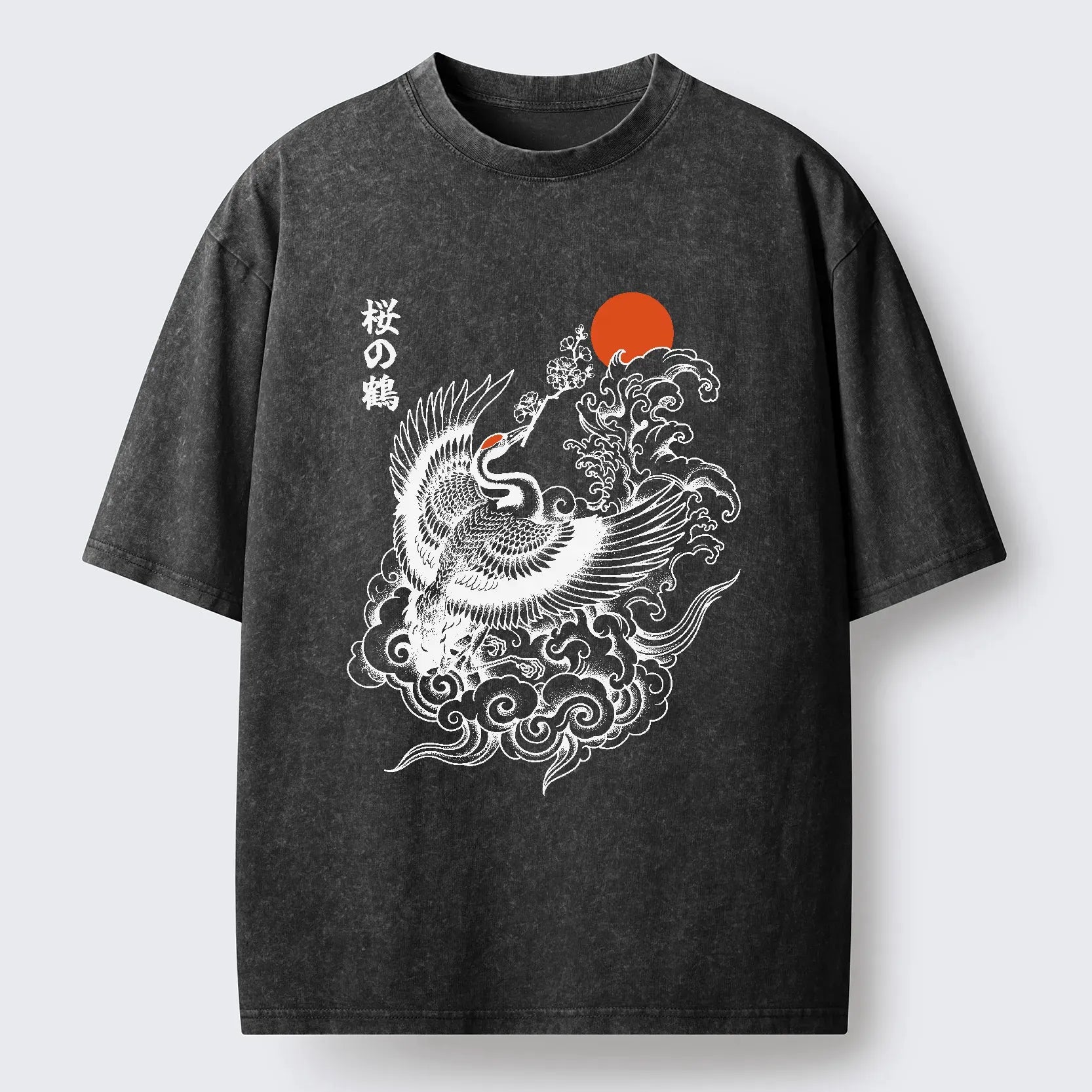 Kyoto-Lion Sakura Crane In Flight Washed T-Shirt