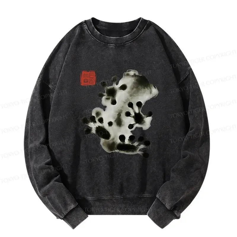 Kyoto-Lion Ink Painting Frog Washed Sweatshirt