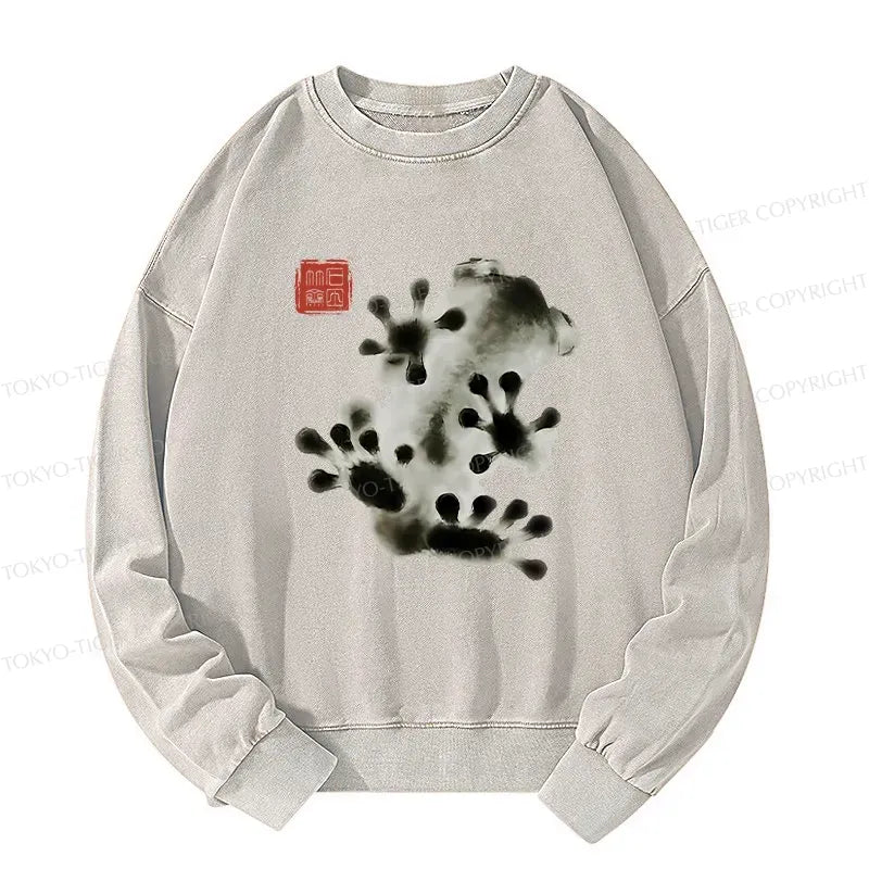 Kyoto-Lion Ink Painting Frog Washed Sweatshirt