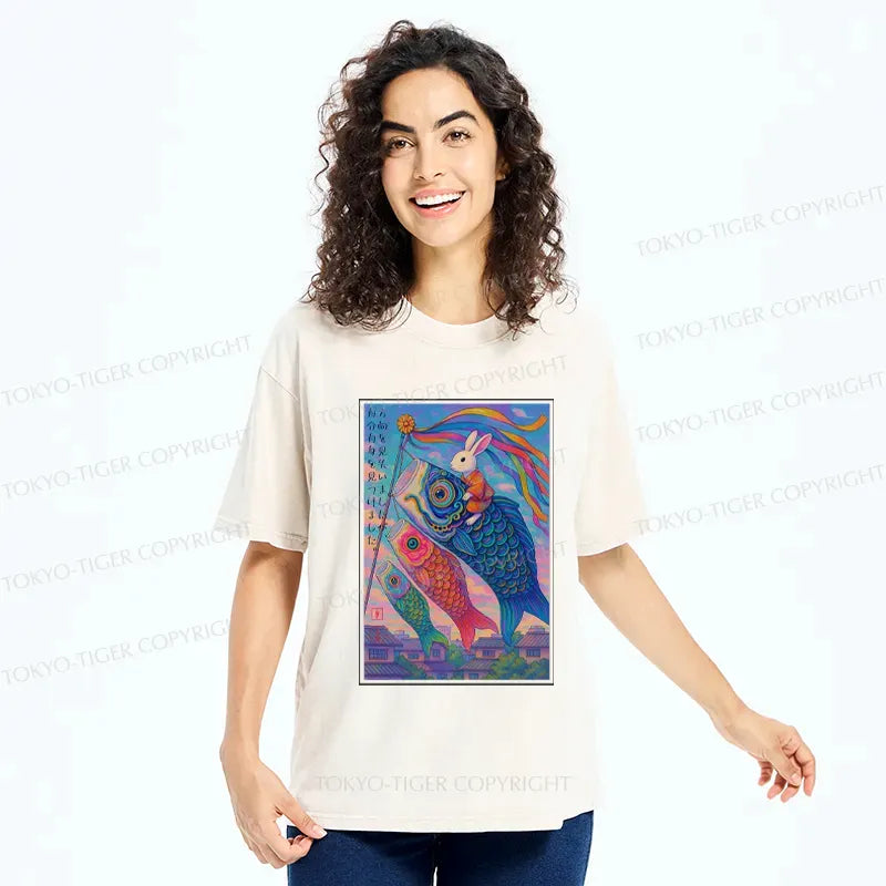 Japanese Carp Streamer T-Shirt for Summer Vacation