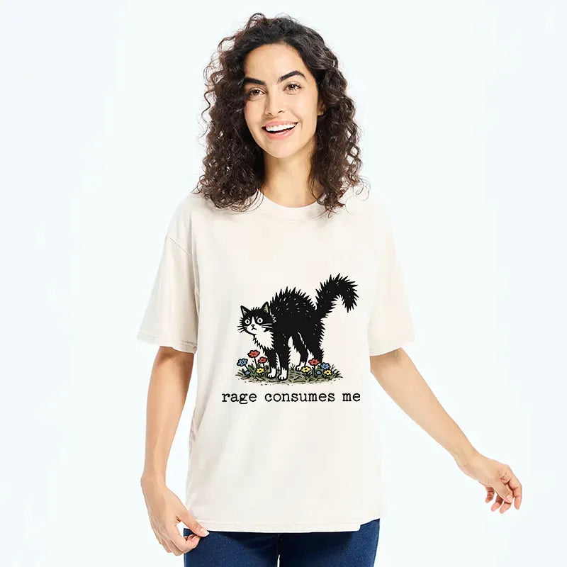 Kyoto-Lion Angry Tuxedo Cat Washed T-Shirt
