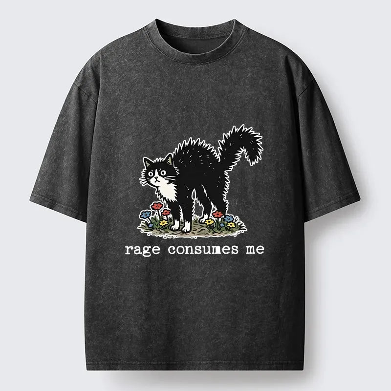 Kyoto-Lion Angry Tuxedo Cat Washed T-Shirt