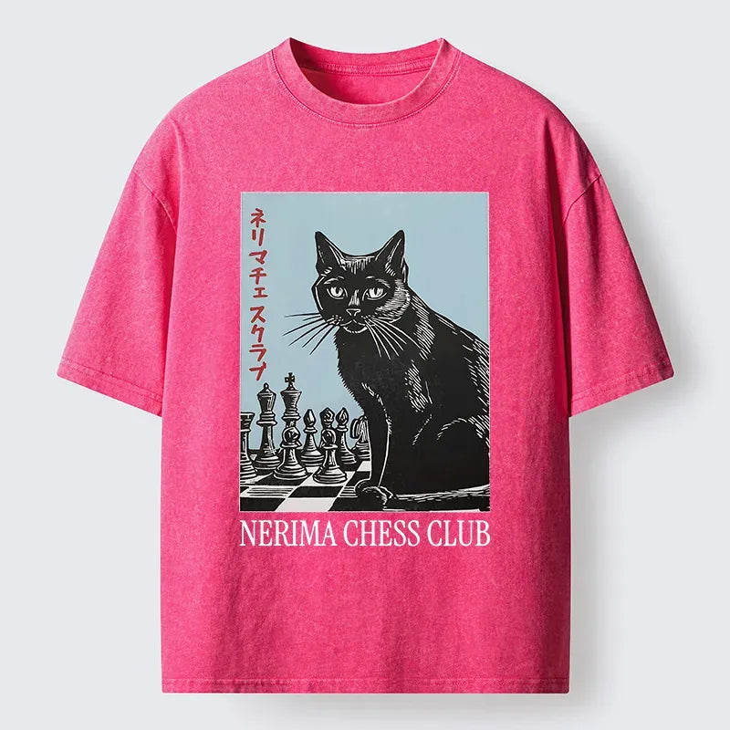 Kyoto-Lion Chess And Cat Washed T-Shirt