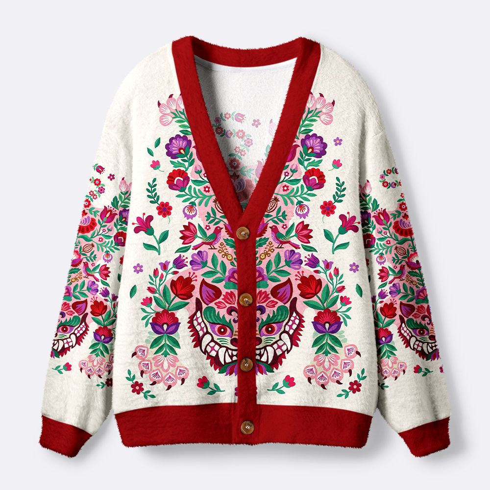 Kyoto-Lion Floral Tiger Ugly Cardigan Sweater