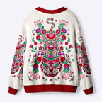 Kyoto-Lion Floral Tiger Ugly Cardigan Sweater
