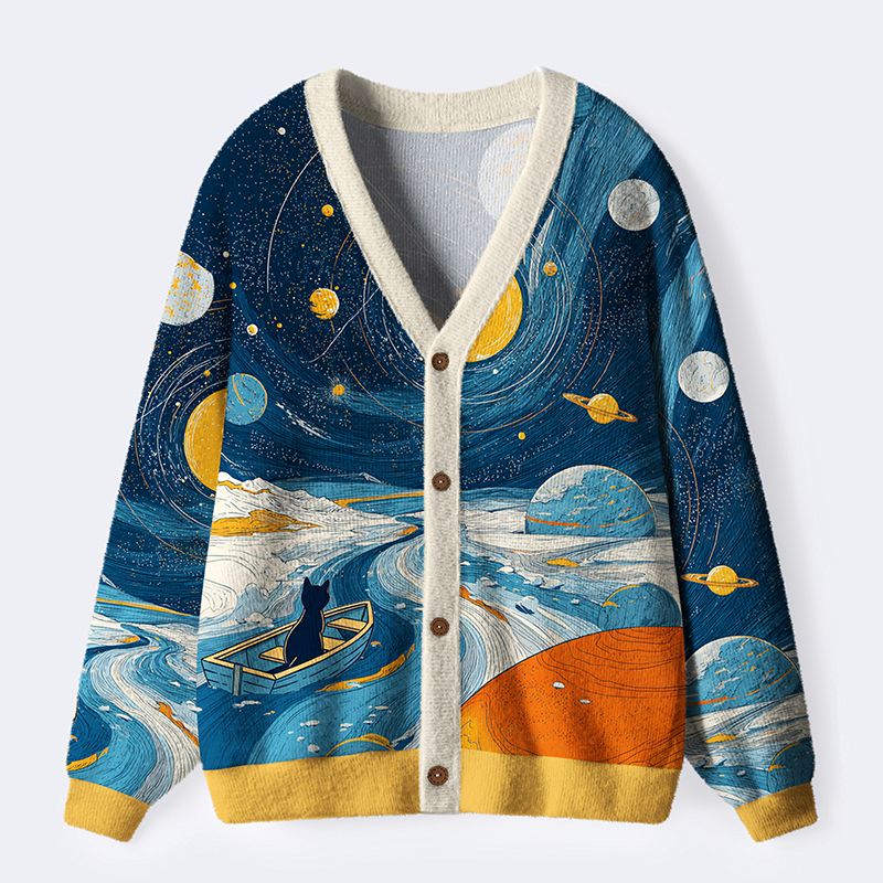 Kyoto-Lion Sailing The Star River Ugly Cardigan Sweater