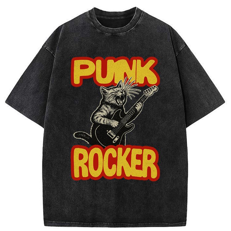 Kyoto-Lion Punk Rock Kitty Washed T-Shirt