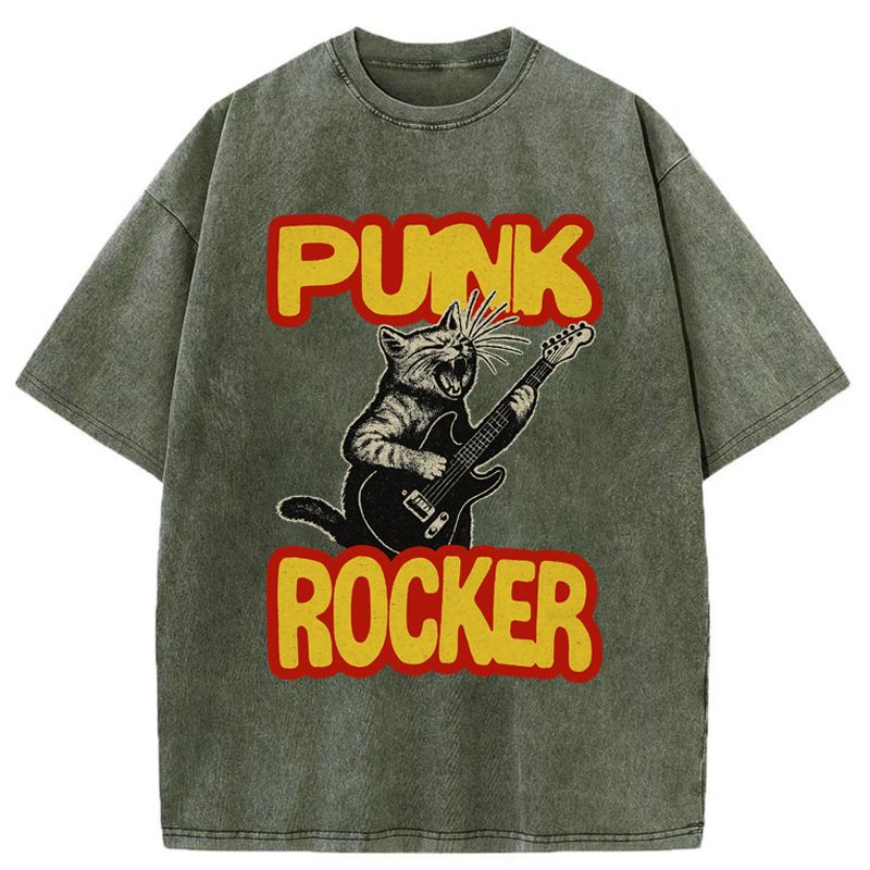 Kyoto-Lion Punk Rock Kitty Washed T-Shirt