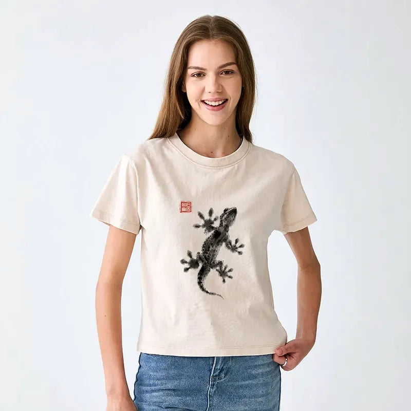 Women's Washed Gecko T-shirt for Daily Wear