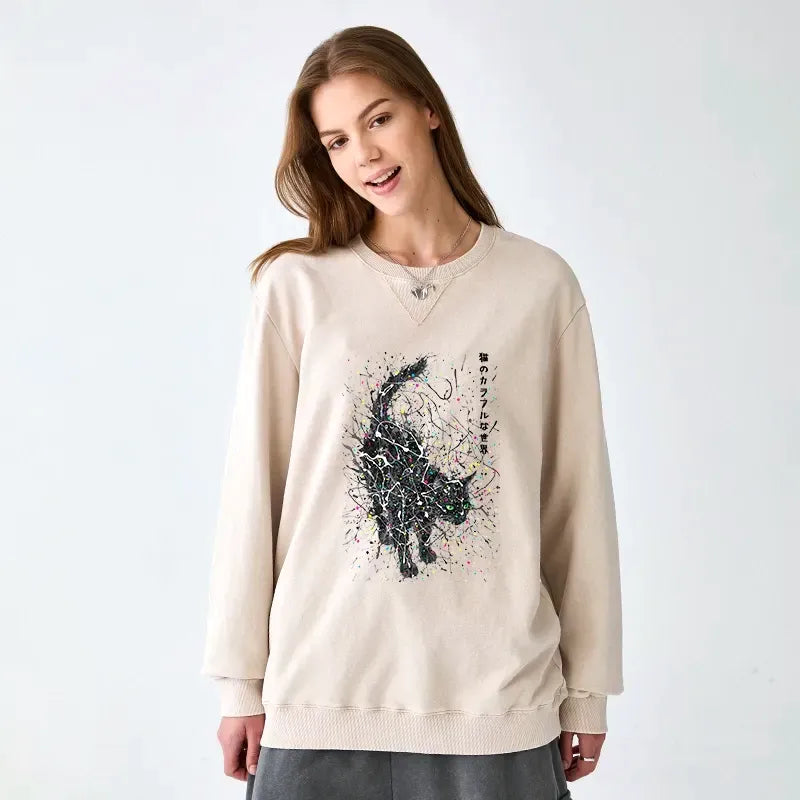 Kyoto-Lion In The Spectrum Of Cats Washed Terry Sweatshirt