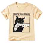 Kyoto-Lion Black Cat Biting V-Neck Classic T-Shirt