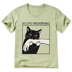 Kyoto-Lion Black Cat Biting V-Neck Classic T-Shirt