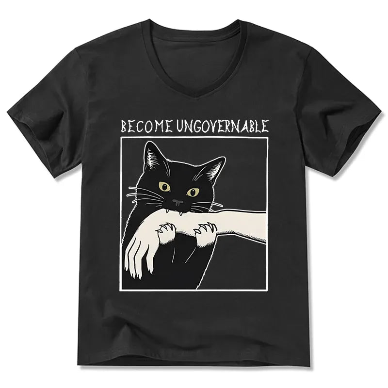 Japanese Black Cat V-Neck T-Shirt