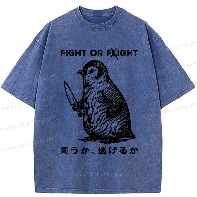 Kyoto-Lion Funny Fight Or Flight Washed T-Shirt