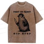 Kyoto-Lion Funny Fight Or Flight Washed T-Shirt