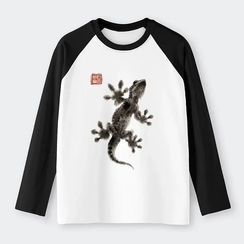 Stylish Asian Ink Brush Gecko T-Shirt for Daily Wear