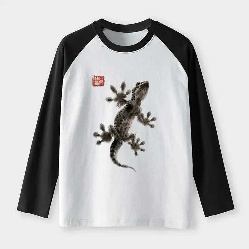 Minimal Japanese Gecko Raglan Long Sleeve T-Shirt