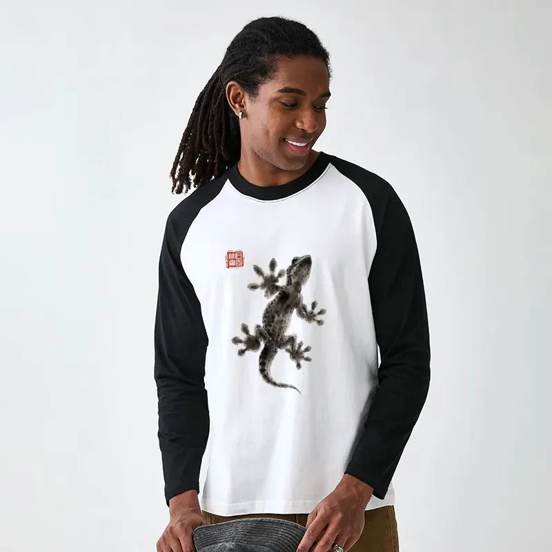 Minimal Japanese Gecko Raglan Long Sleeve T-Shirt