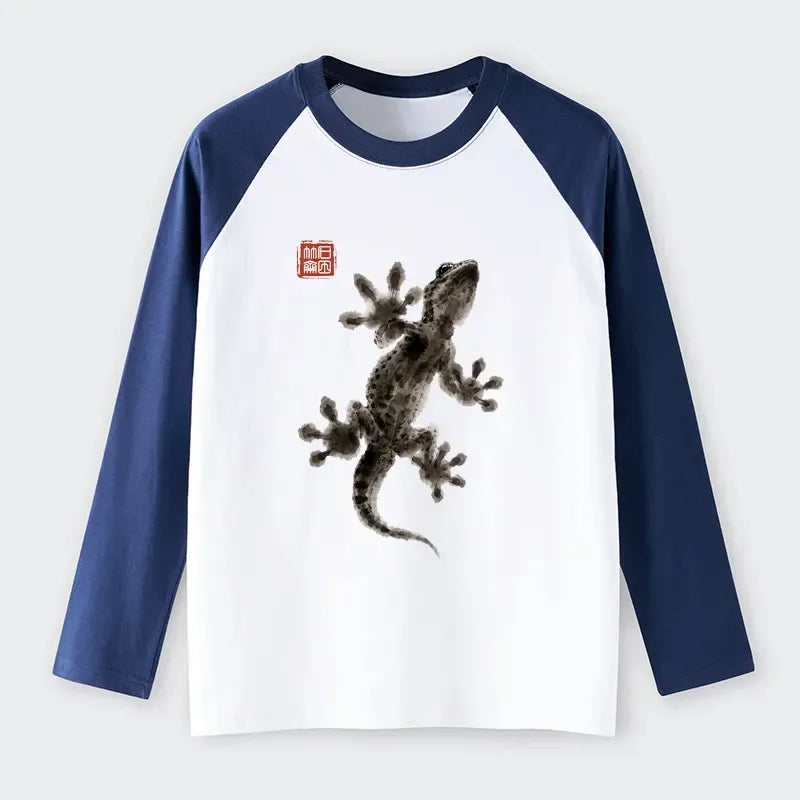 Minimal Japanese Gecko Raglan Long Sleeve T-Shirt