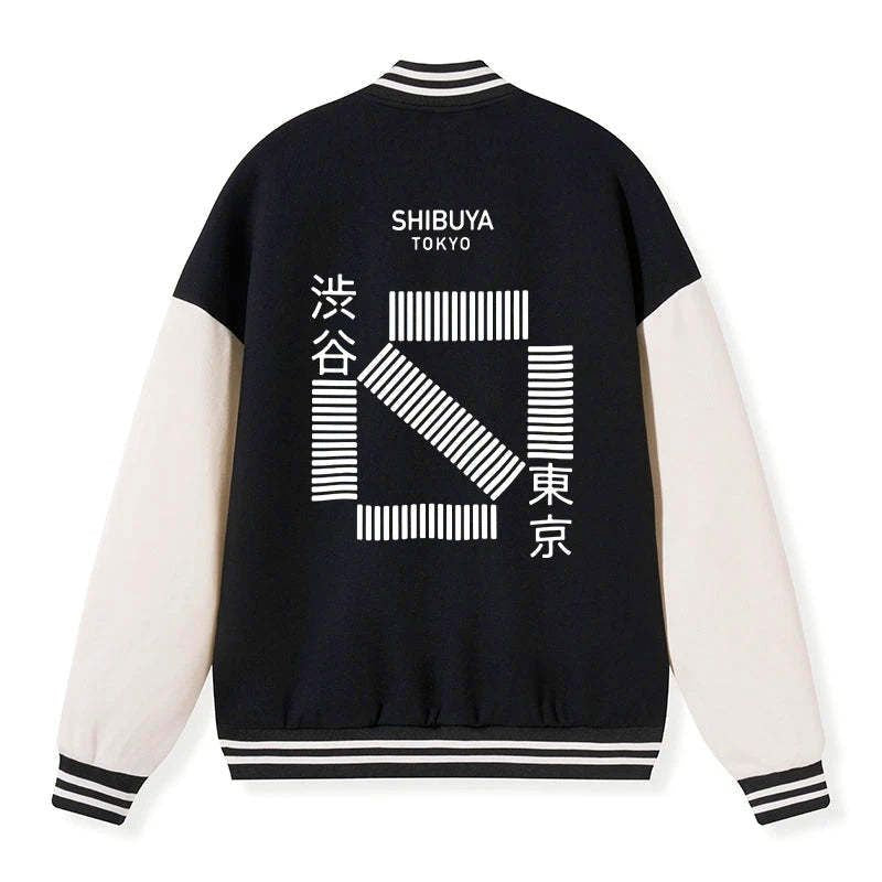 japanese shibuya crossing embroidered varsity jacket