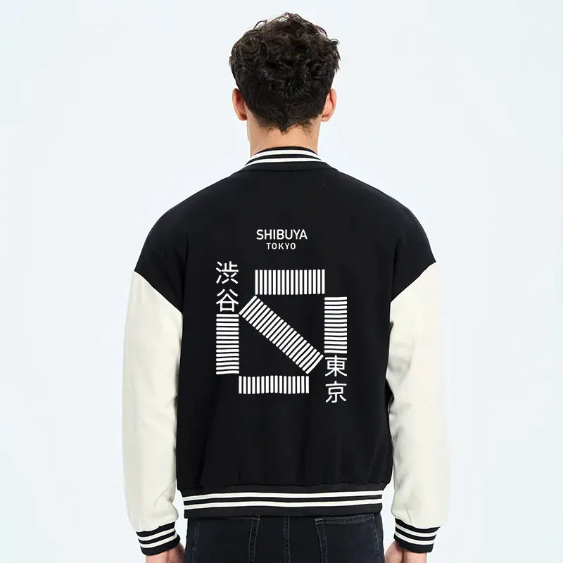 Kyoto-Lion Japanese Shibuya Crossing Embroidery Varsity Jacket