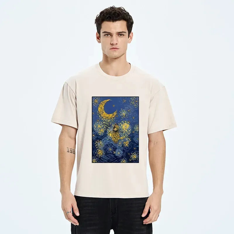 Kyoto-Lion Van Gogh Vibes With Sunflower Boat Washed T-Shirt