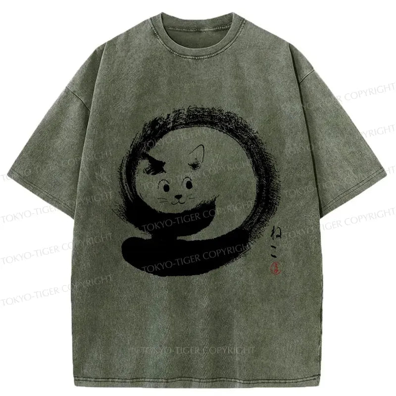 Kyoto-Lion Retro Cat Enso Washed T-Shirt