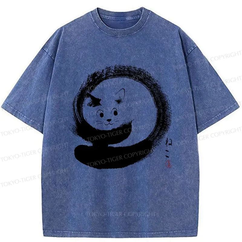 Kyoto-Lion Retro Cat Enso Washed T-Shirt