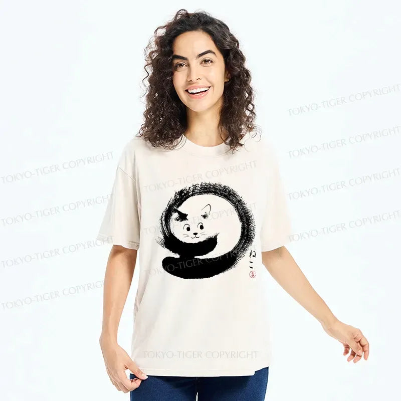 Vintage washed cat tee for summer